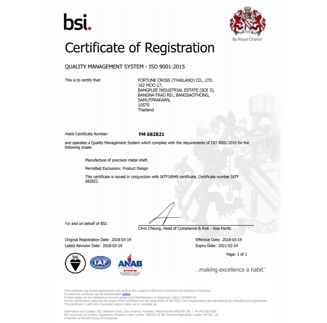 QUALITY MANAGEMENT SYSTEM - ISO 9001:2015 - Shaft manufacturer Thailand